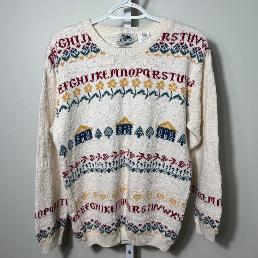 Vintage Northern Reflections Alphabet Cottagecore Knit Sweater Small - Picture 2 of 4